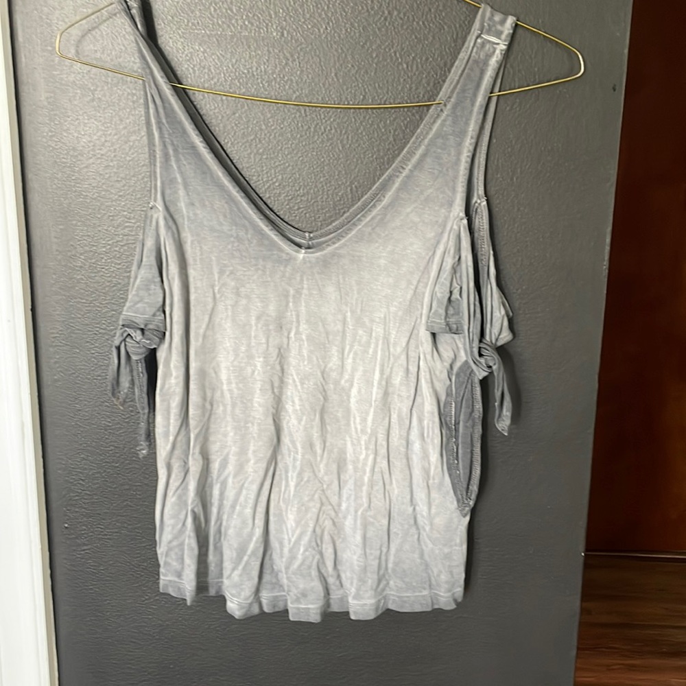 Gray American eagle soft and sexy tank with tie detail on arm